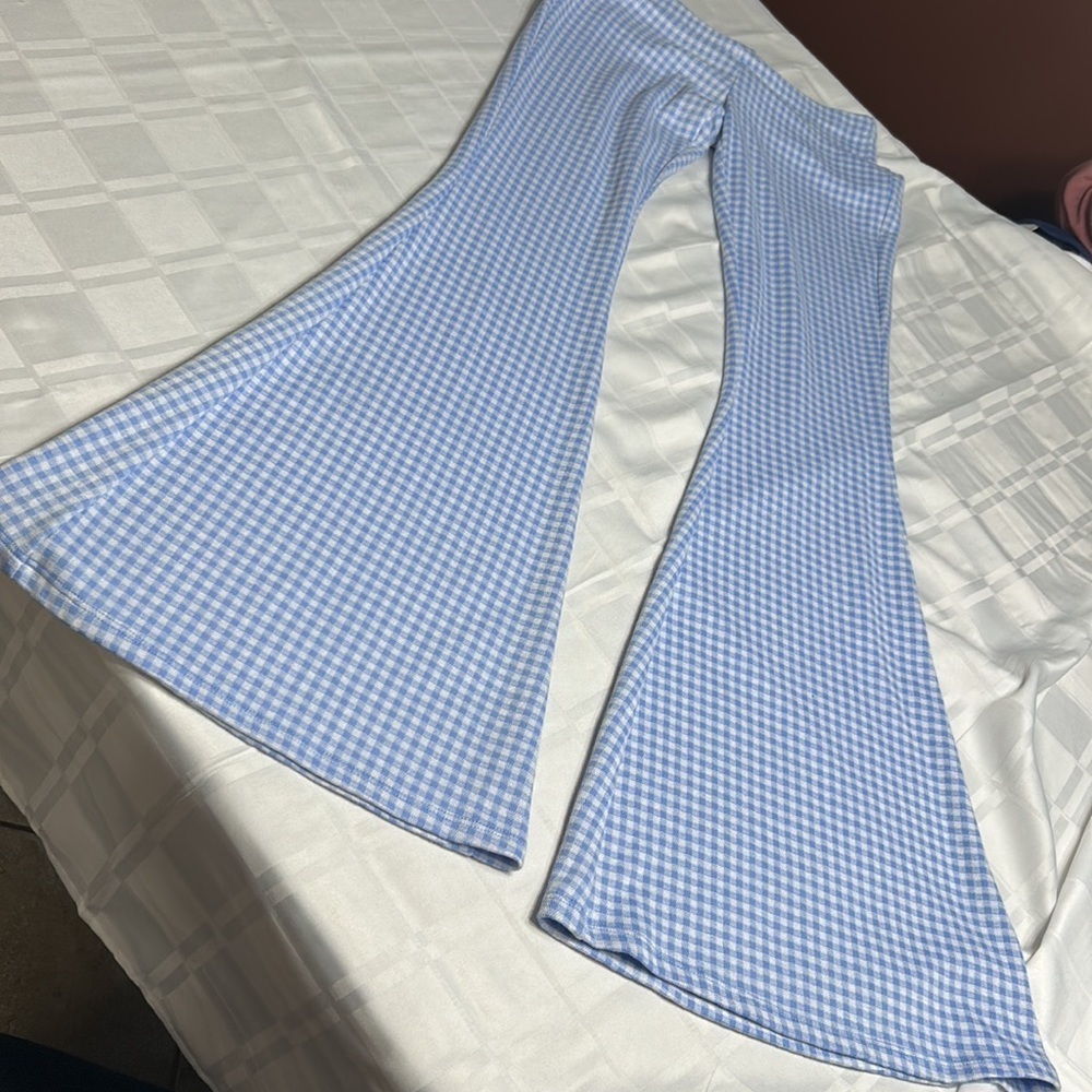 FASHION NOVA gingham high  rise,very flare bell bottom pants !Boho,gypsy,70s